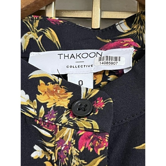 Thakoon Collective Floral Ruffle Blouse Long Sleeve Top Black Size 0 - Picture 3 of 9